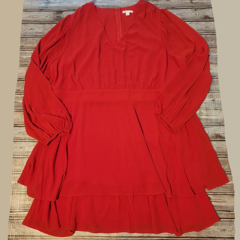 Cato Red Chiffon Tiered V-Neck Dress Size 24W